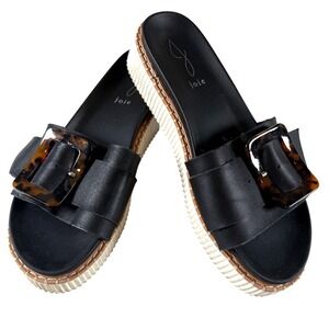 Joie Lyla Black Leather Platform Slides Sandals‎ with Tortoise Big Buckle 9.5
